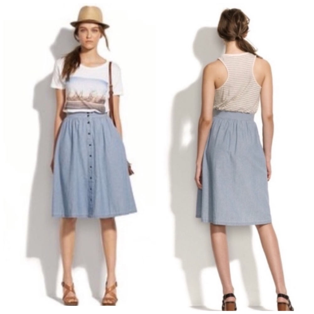Madewell Midi Denim Chambray Button Down Skirt